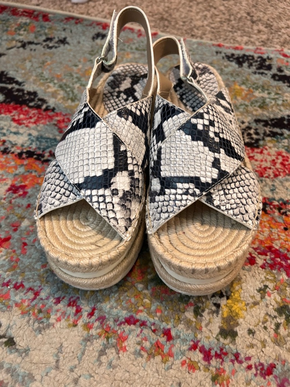 Marc Fisher Women’s Snake-Print Platform Espadrille Sandals - White/Black - Picture 2 of 5